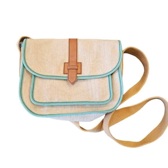 Fossil VTG Cloth Fabric Khaki Teal Purse Bag - Picture 5 of 7